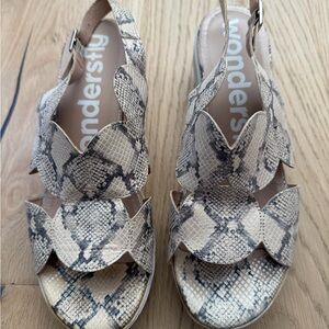 Wondersby Beige Snake-Print Slingback Sandals